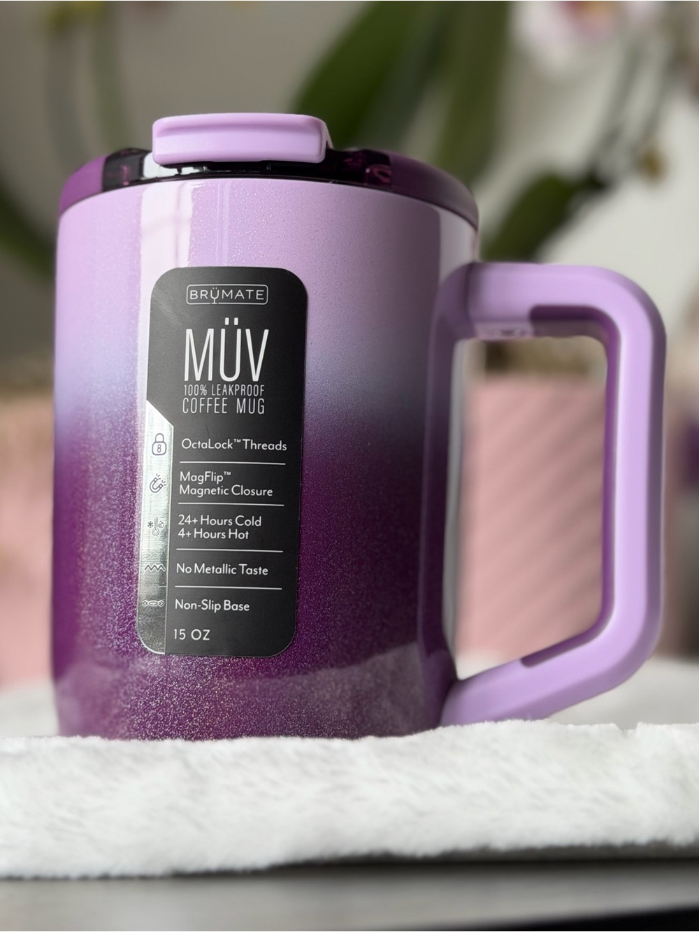 Brumate VIOLET CRUSH 15oz Muv Purple Glitter Ombre Leakproof Coffee Mug NWT